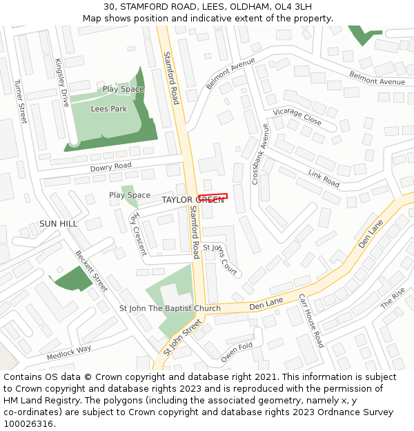 30, STAMFORD ROAD, LEES, OLDHAM, OL4 3LH: Location map and indicative extent of plot