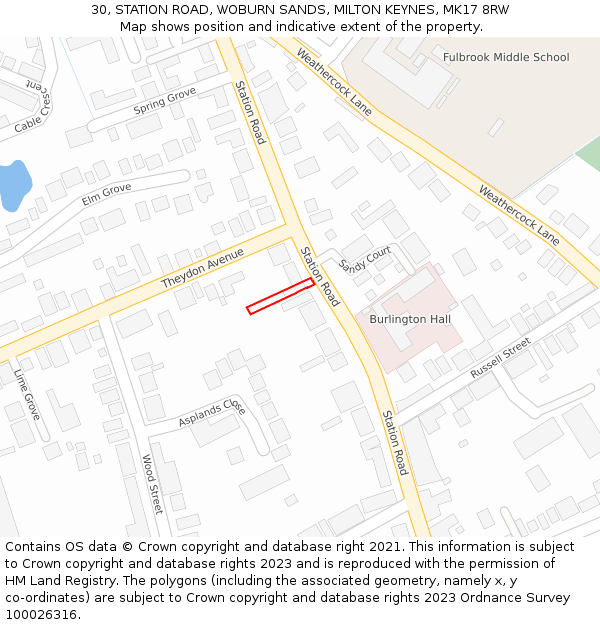 30, STATION ROAD, WOBURN SANDS, MILTON KEYNES, MK17 8RW: Location map and indicative extent of plot