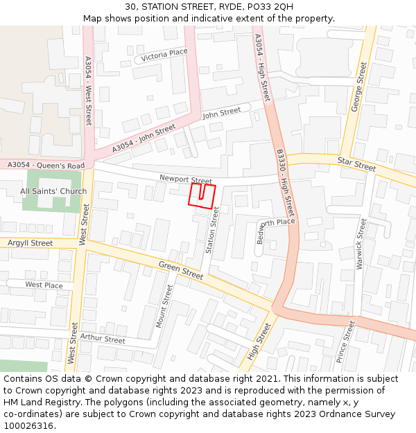 30, STATION STREET, RYDE, PO33 2QH: Location map and indicative extent of plot