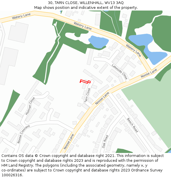 30, TARN CLOSE, WILLENHALL, WV13 3AQ: Location map and indicative extent of plot