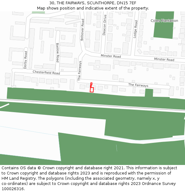 30, THE FAIRWAYS, SCUNTHORPE, DN15 7EF: Location map and indicative extent of plot
