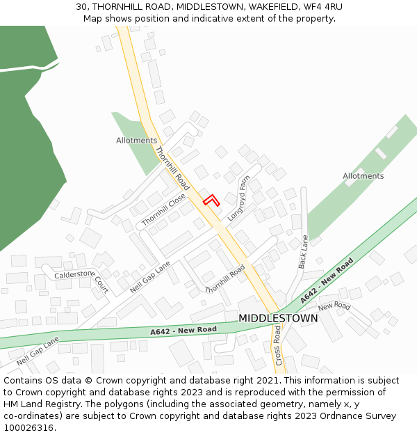 30, THORNHILL ROAD, MIDDLESTOWN, WAKEFIELD, WF4 4RU: Location map and indicative extent of plot