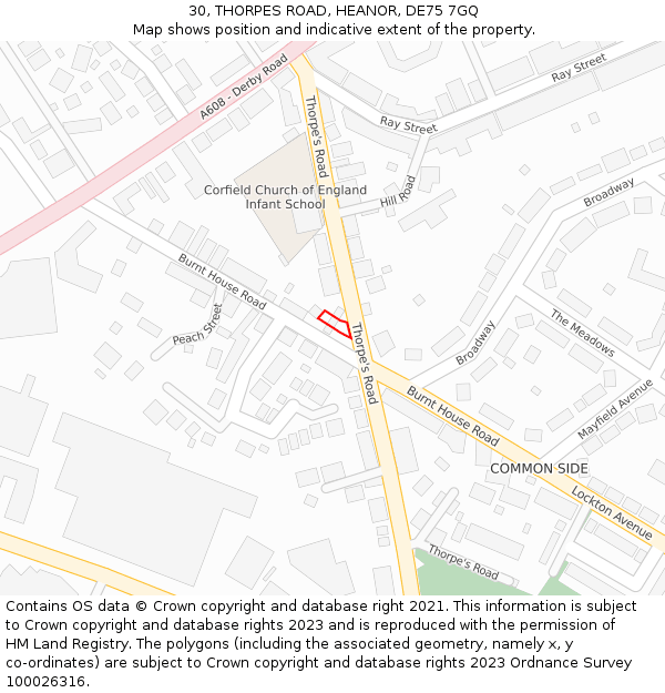 30, THORPES ROAD, HEANOR, DE75 7GQ: Location map and indicative extent of plot