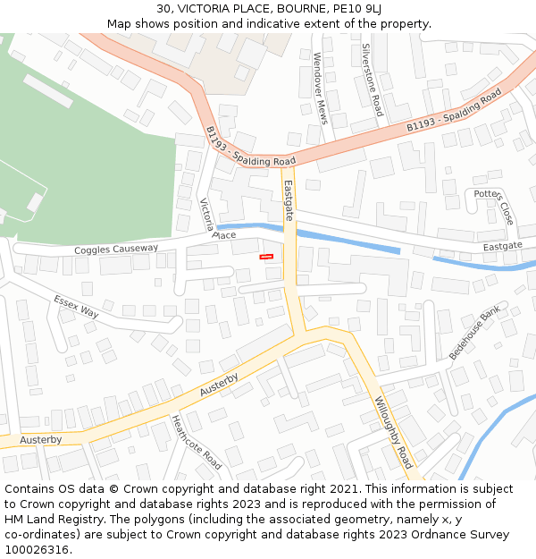 30, VICTORIA PLACE, BOURNE, PE10 9LJ: Location map and indicative extent of plot