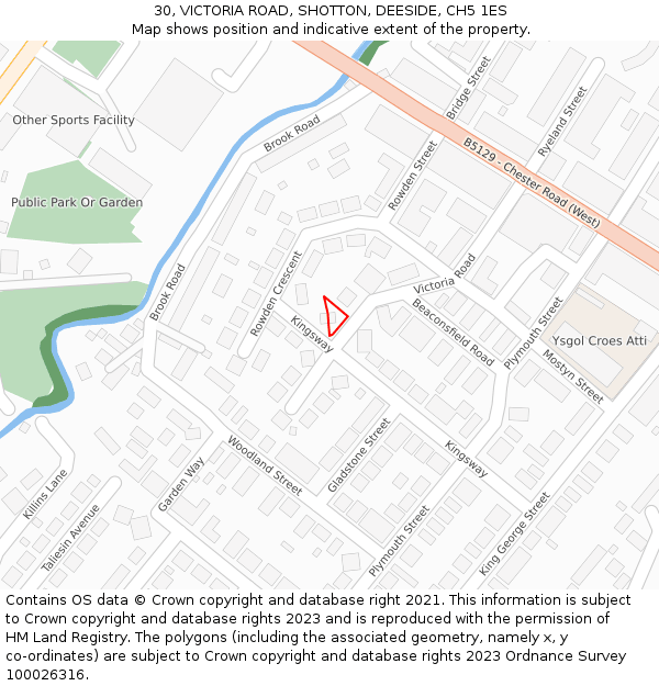 30, VICTORIA ROAD, SHOTTON, DEESIDE, CH5 1ES: Location map and indicative extent of plot
