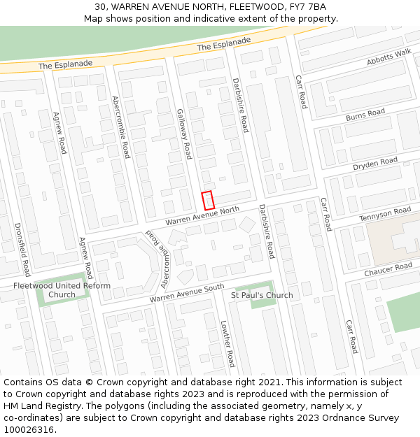 30, WARREN AVENUE NORTH, FLEETWOOD, FY7 7BA: Location map and indicative extent of plot