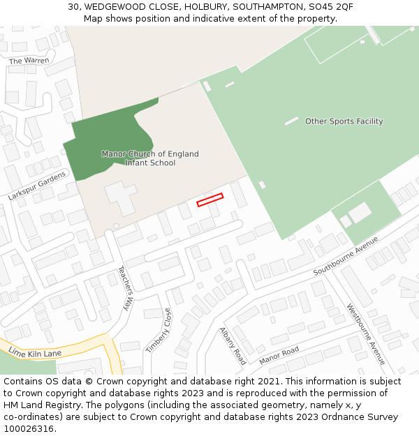 30, WEDGEWOOD CLOSE, HOLBURY, SOUTHAMPTON, SO45 2QF: Location map and indicative extent of plot