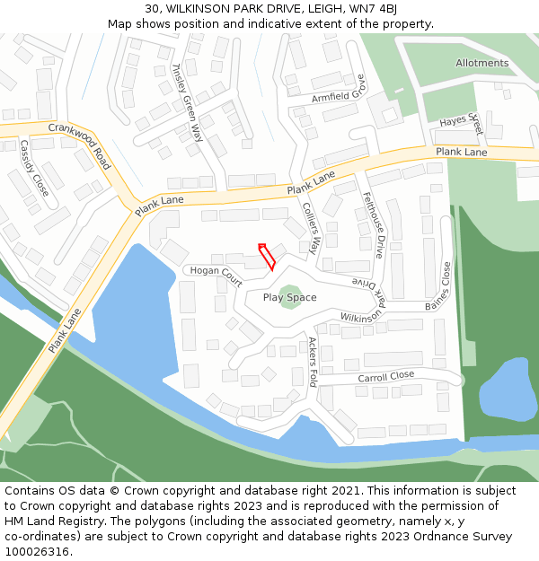 30, WILKINSON PARK DRIVE, LEIGH, WN7 4BJ: Location map and indicative extent of plot