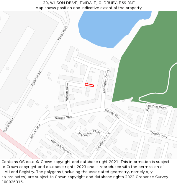 30, WILSON DRIVE, TIVIDALE, OLDBURY, B69 3NF: Location map and indicative extent of plot