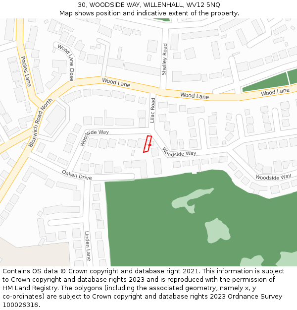 30, WOODSIDE WAY, WILLENHALL, WV12 5NQ: Location map and indicative extent of plot