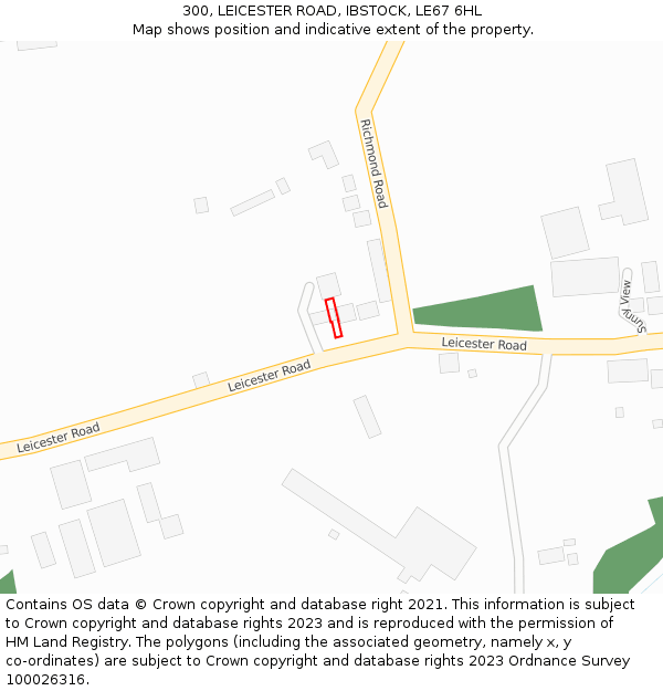 300, LEICESTER ROAD, IBSTOCK, LE67 6HL: Location map and indicative extent of plot