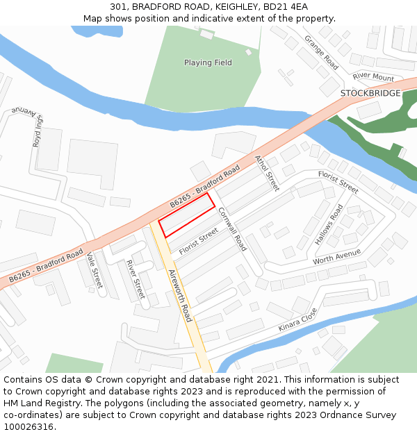 301, BRADFORD ROAD, KEIGHLEY, BD21 4EA: Location map and indicative extent of plot