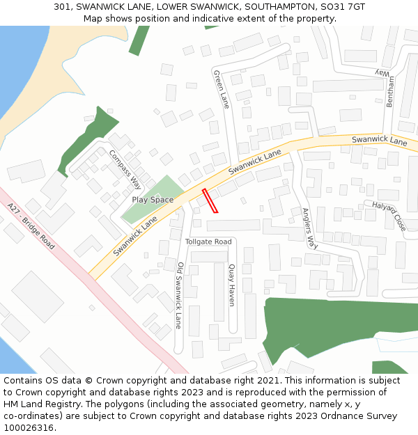301, SWANWICK LANE, LOWER SWANWICK, SOUTHAMPTON, SO31 7GT: Location map and indicative extent of plot