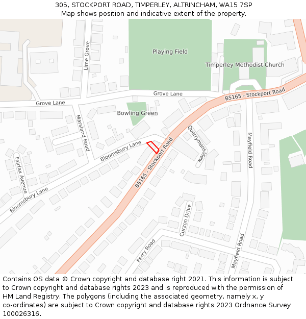 305, STOCKPORT ROAD, TIMPERLEY, ALTRINCHAM, WA15 7SP: Location map and indicative extent of plot