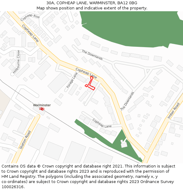 30A, COPHEAP LANE, WARMINSTER, BA12 0BG: Location map and indicative extent of plot