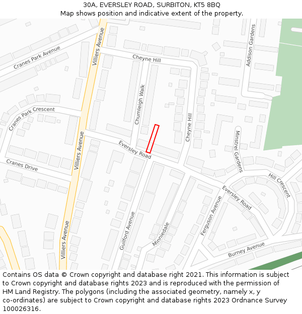 30A, EVERSLEY ROAD, SURBITON, KT5 8BQ: Location map and indicative extent of plot
