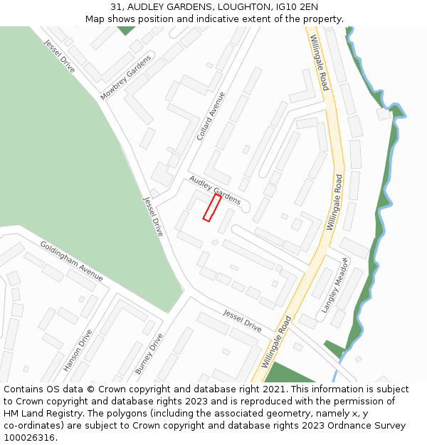 31, AUDLEY GARDENS, LOUGHTON, IG10 2EN: Location map and indicative extent of plot