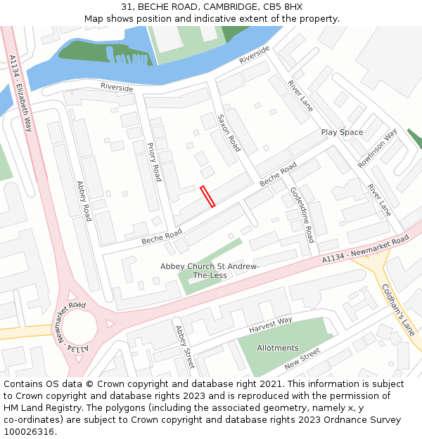 31, BECHE ROAD, CAMBRIDGE, CB5 8HX: Location map and indicative extent of plot