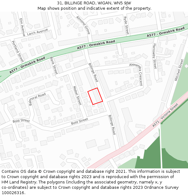 31, BILLINGE ROAD, WIGAN, WN5 9JW: Location map and indicative extent of plot