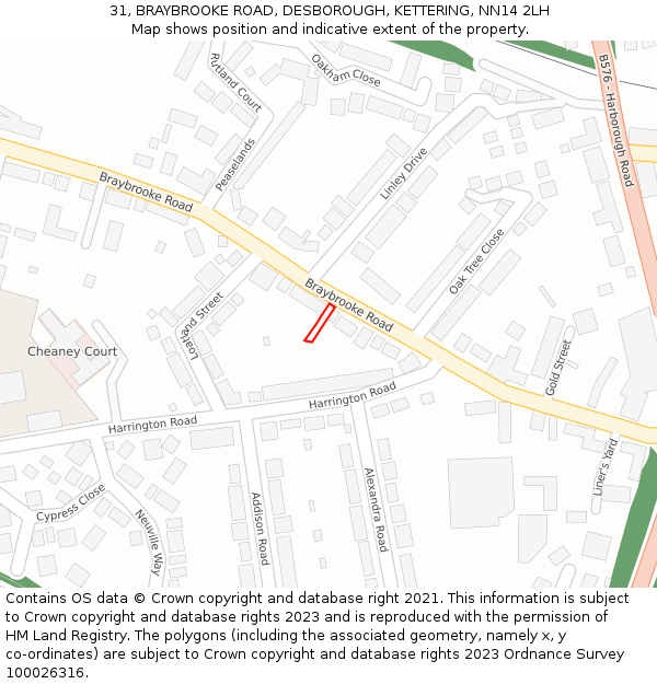 31, BRAYBROOKE ROAD, DESBOROUGH, KETTERING, NN14 2LH: Location map and indicative extent of plot