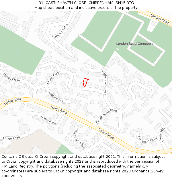 31, CASTLEHAVEN CLOSE, CHIPPENHAM, SN15 3TG: Location map and indicative extent of plot