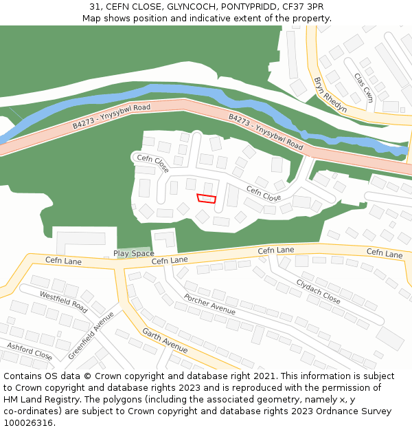 31, CEFN CLOSE, GLYNCOCH, PONTYPRIDD, CF37 3PR: Location map and indicative extent of plot