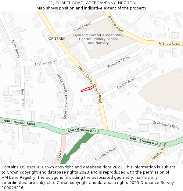 31, CHAPEL ROAD, ABERGAVENNY, NP7 7DN: Location map and indicative extent of plot