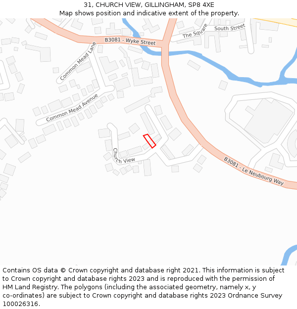 31, CHURCH VIEW, GILLINGHAM, SP8 4XE: Location map and indicative extent of plot
