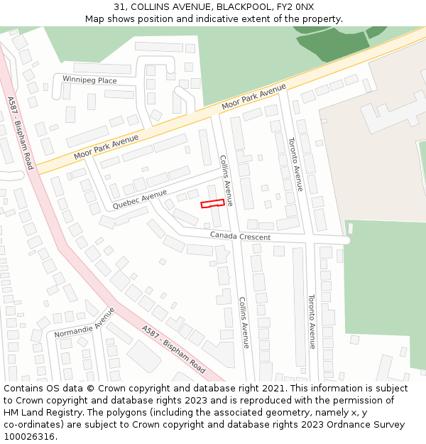 31, COLLINS AVENUE, BLACKPOOL, FY2 0NX: Location map and indicative extent of plot