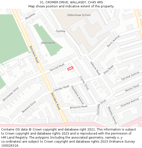 31, CROMER DRIVE, WALLASEY, CH45 4RS: Location map and indicative extent of plot