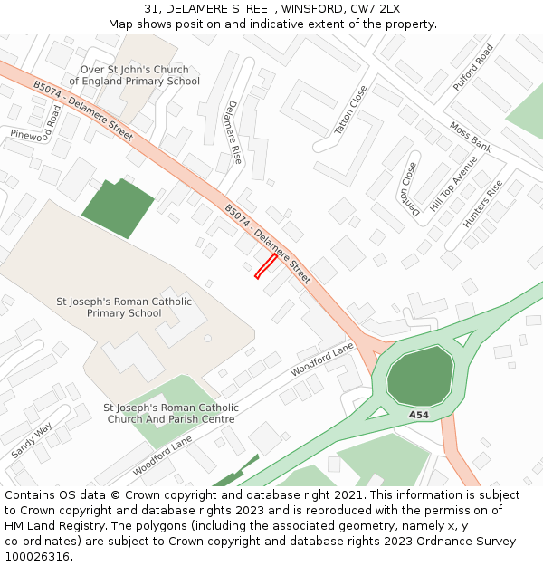 31, DELAMERE STREET, WINSFORD, CW7 2LX: Location map and indicative extent of plot