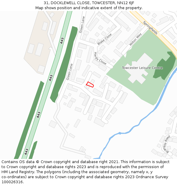 31, DOCKLEWELL CLOSE, TOWCESTER, NN12 6JF: Location map and indicative extent of plot