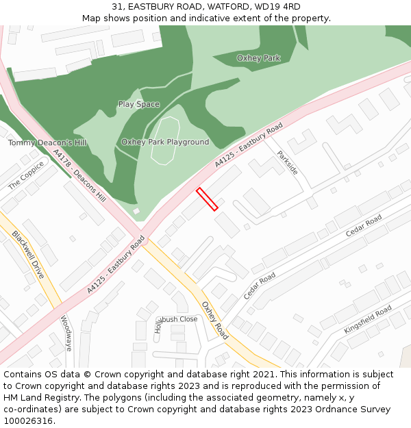 31, EASTBURY ROAD, WATFORD, WD19 4RD: Location map and indicative extent of plot