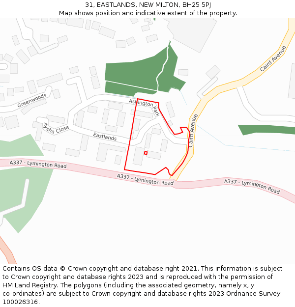 31, EASTLANDS, NEW MILTON, BH25 5PJ: Location map and indicative extent of plot