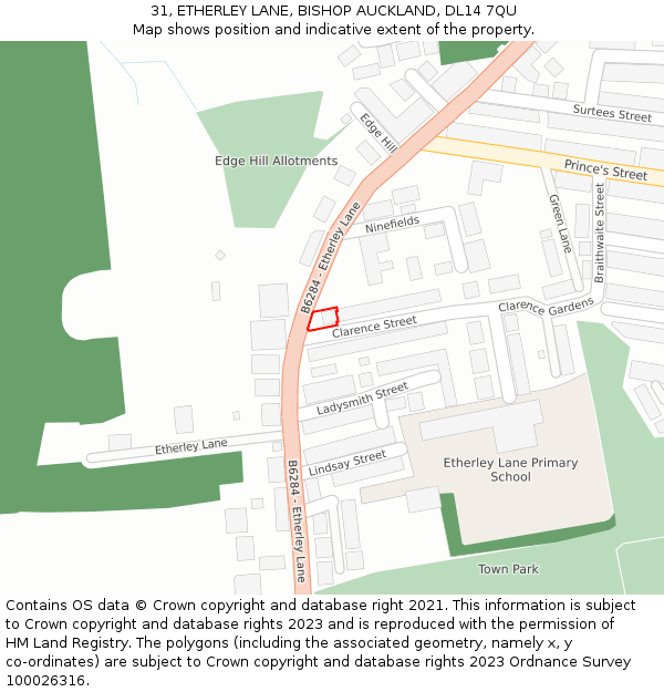 31, ETHERLEY LANE, BISHOP AUCKLAND, DL14 7QU: Location map and indicative extent of plot