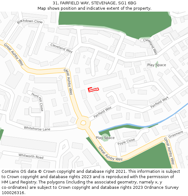 31, FAIRFIELD WAY, STEVENAGE, SG1 6BG: Location map and indicative extent of plot