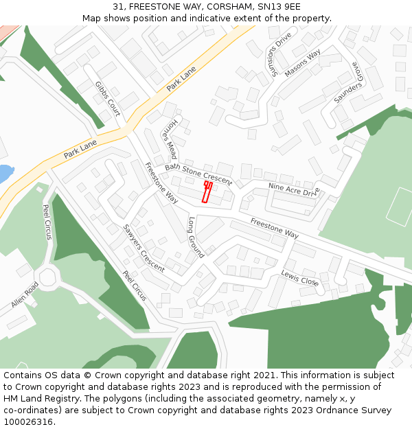31, FREESTONE WAY, CORSHAM, SN13 9EE: Location map and indicative extent of plot