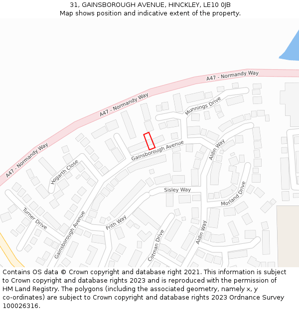 31, GAINSBOROUGH AVENUE, HINCKLEY, LE10 0JB: Location map and indicative extent of plot