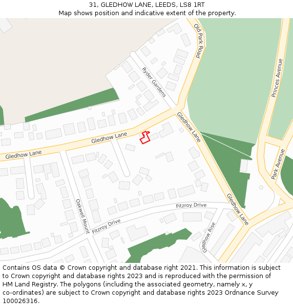 31, GLEDHOW LANE, LEEDS, LS8 1RT: Location map and indicative extent of plot