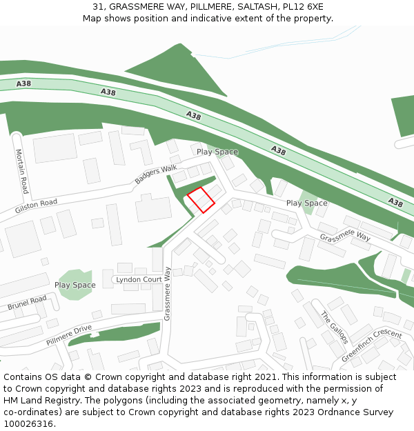 31, GRASSMERE WAY, PILLMERE, SALTASH, PL12 6XE: Location map and indicative extent of plot