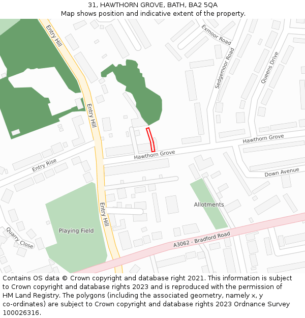 31, HAWTHORN GROVE, BATH, BA2 5QA: Location map and indicative extent of plot