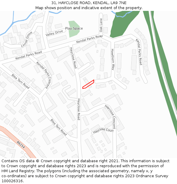 31, HAYCLOSE ROAD, KENDAL, LA9 7NE: Location map and indicative extent of plot