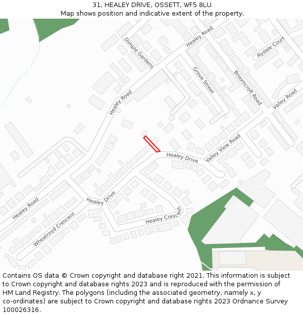 31, HEALEY DRIVE, OSSETT, WF5 8LU: Location map and indicative extent of plot