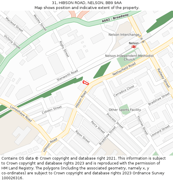31, HIBSON ROAD, NELSON, BB9 9AA: Location map and indicative extent of plot