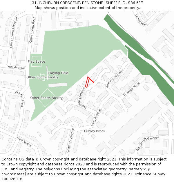 31, INCHBURN CRESCENT, PENISTONE, SHEFFIELD, S36 6FE: Location map and indicative extent of plot