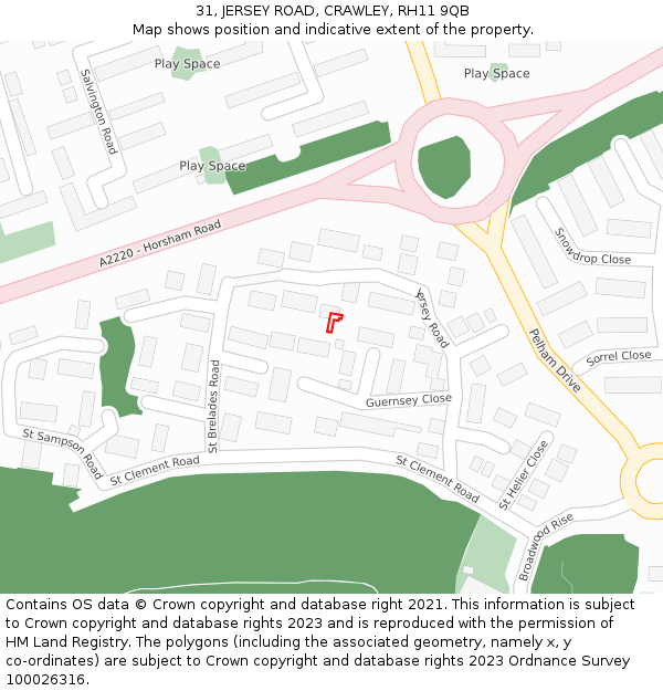 31, JERSEY ROAD, CRAWLEY, RH11 9QB: Location map and indicative extent of plot