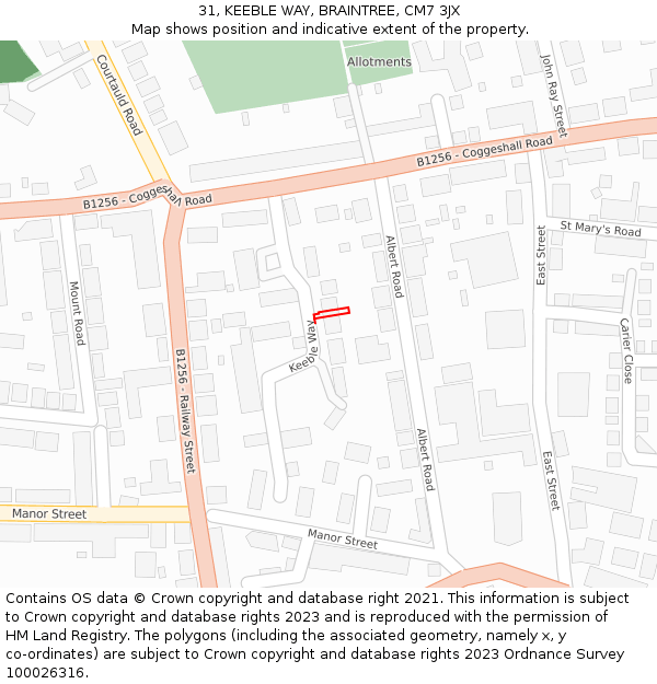 31, KEEBLE WAY, BRAINTREE, CM7 3JX: Location map and indicative extent of plot