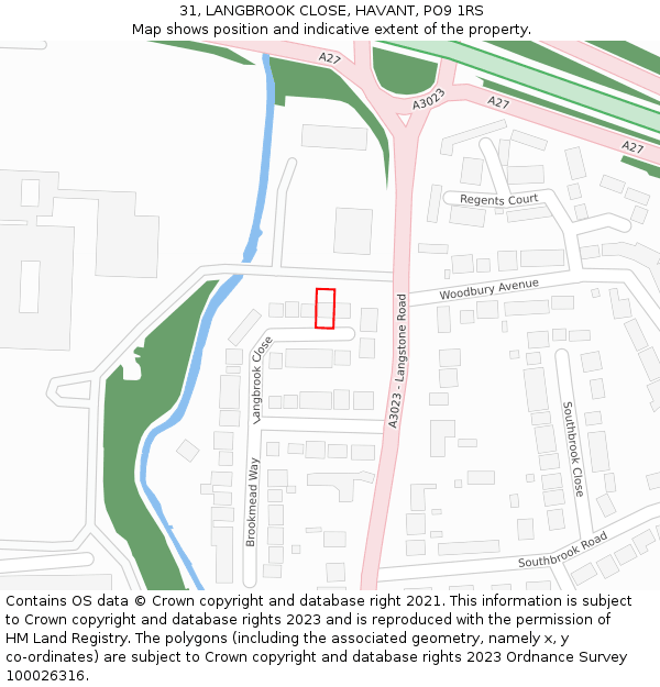 31, LANGBROOK CLOSE, HAVANT, PO9 1RS: Location map and indicative extent of plot