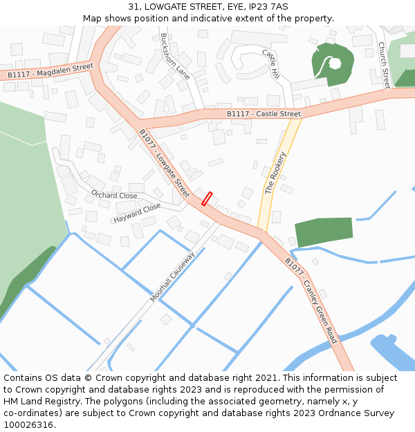 31, LOWGATE STREET, EYE, IP23 7AS: Location map and indicative extent of plot