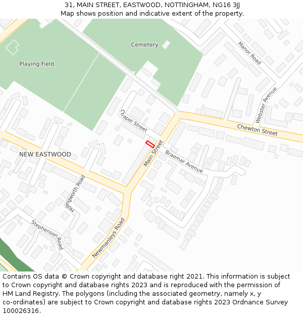 31, MAIN STREET, EASTWOOD, NOTTINGHAM, NG16 3JJ: Location map and indicative extent of plot